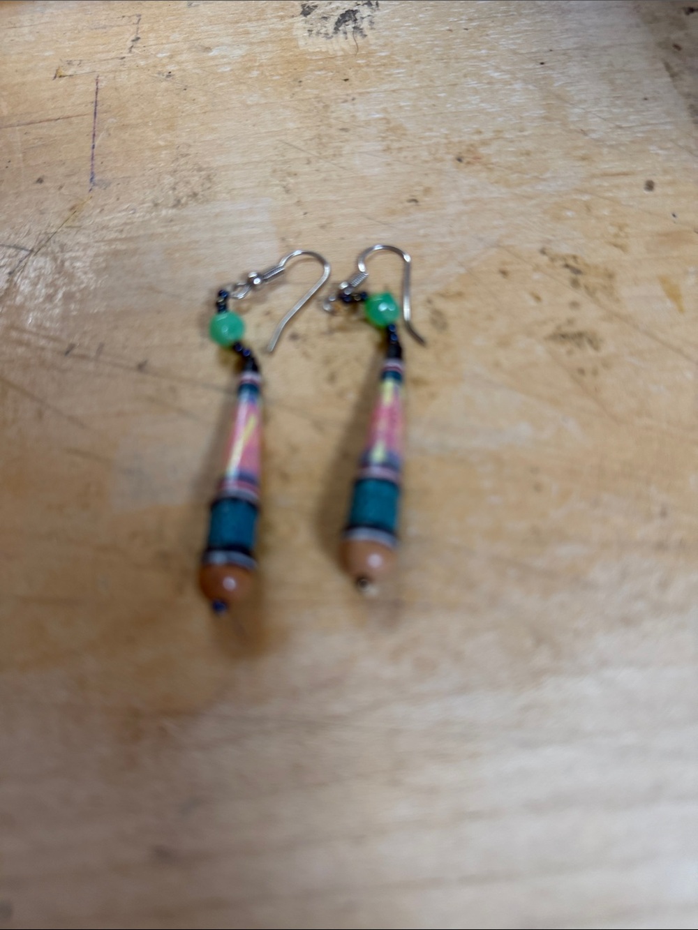 Colorful Teardrop Dangle Earrings with Green Accents